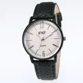 Business casual quartz watch with black alloy case and textured leather strap for men - Green Strap White Face