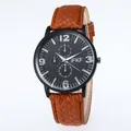 Men's business quartz watch with brown woven leather strap and black dial - Brown Strap Black Dial