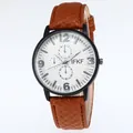 Men's wormhole concept quartz watch with brown woven leather strap and black matte case - Brown Strap White Dial