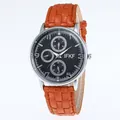Herenhorloge met oranje leren band en zwarte multifunctionele wijzerplaat in stijl - Bruine Band Zwarte Wijzerplaat