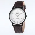 Minimalist men's business quartz watch with brown leather strap and white striped dial - Coffee Strap White Face