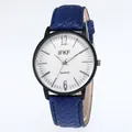 Minimalist quartz watch with black case, white dial, and blue leather strap on white background - Blue Strap White Dial