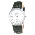Men's fashion quartz watch with dark green leather strap and silver metal case - Green Strap White Face