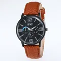 Men's quartz watch with black dial and brown woven texture leather strap - Brown Strap Black Dial