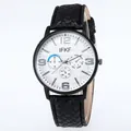 Macro shot of quartz watch dial with three subdials and woven texture leather strap - Black Strap White Dial
