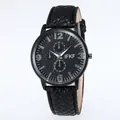 Creative wormhole design men's black quartz watch with woven texture leather strap - Black Strap Black Dial