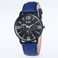 IFKF heren horloge met blauwe leren band en zwarte wijzerplaat met cijfers - Blauwe Band Zwarte Wijzerplaat