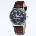 Classic men's business quartz watch with brown leather strap and black multi-dial face - Coffee Strap Black Face