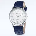 Classic men's business quartz watch with silver numeral dial and navy blue leather strap - Blue Strap White Dial