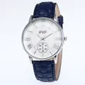 Classic silver business watch for men with white Roman dial and blue woven strap - Blue Strap White Dial
