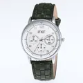 Business fashion watch with white textured dial, silver alloy case and green leather strap - Green Strap White Face