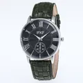 Classic business quartz watch for men with dark green leather strap and Roman numerals - Green Strap Black Face