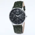Business casual men's watch with black chronograph dial and green leather strap - Green Strap Black Face