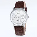 Business casual men's quartz watch with brown leather strap and silver textured dial - Coffee Strap White Face