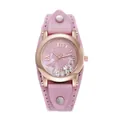 Detail of pink leather strap with rose gold case and floating crystals on marble dial - Pink