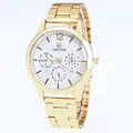 Men's gold stainless steel quartz watch with white multifunctional dial and link strap - White Dial Style / White