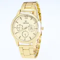 Luxury gold stainless steel business quartz watch with multi-function dials for men - Gold Dial Style / Gold