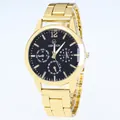 Classic gold stainless steel men's watch with black multi-functional dial on white background - Black Dial Style / Black