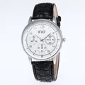 Business men's watch with white honeycomb dial, black leather strap and silver case - Black Strap White Dial