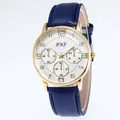 Detailed macro of gold watch case with white sunray dial and blue leather strap - Blue Strap White Dial