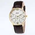 Classic quartz watch with rose gold metal case, white dial, and brown leather strap - Coffee Strap White Face