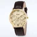 Classic men's business quartz watch with gold metal case and brown leather strap - Coffee Strap Gold Dial