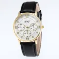 Classic men's quartz watch with gold case, textured white dial and black leather strap - Black Strap White Dial