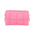 Pink quilted large capacity cosmetic bag with stylish stitched pattern and secure zipper - Rectangular Storage Bag Style (x-208) / Rose Red