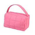 Beauty case trapuntato rosa a scacchi con manico e cerniera per il trucco da viaggio - Rosa Rossa