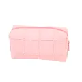 Pink quilted large capacity cosmetic bag with fringe texture and zipper closure - Rectangular Storage Bag Style (x-208) / Peach Pink