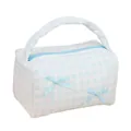 Neceser de cuadros vichy azul claro con lazos decorativos y asa superior - Azul