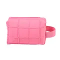 Pink quilted toiletry bag with large diamond pattern and portable carrying handle - Side Handle Storage Bag Style (X-218) / Rose Red