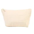 Minimalist cream white quilted makeup bag with zipper closure for travel storage - Trapezoidal Storage Bag Style (x-159-2) / Apricot