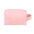 Quilted light pink macaron checkered makeup bag with side handle and zip closure - Side Handle Storage Bag Style (X-218) / Peach Pink