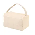 Quilted cream cosmetic bag with handle featuring a square stitched design and large capacity - Top Handle Storage Bag Style (X-231) / Beige Apricot