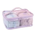 Quilted fabric cosmetic bag set in lavender and light blue inside a clear purple PVC bag - Multi Functional Combination Style (X-135-4) / Purple