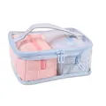 Transparent large travel cosmetic bag with pink and blue quilted inner pouches - Multi Functional Combination Style (X-135-4) / Haze Blue