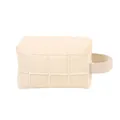 Gesteppte Kosmetiktasche im Macaron-Stil in Cremeweiß mit gewebten Fransenkanten - Beige Aprikose
