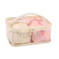 Quilted cosmetic bag set in white and pink within a clear waterproof travel pouch - Multi Functional Combination Style (X-135-4) / Beige Apricot