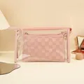 Pink minimalist transparent PVC and checkered vanity bag set for travel toiletries - Style Set (Rose Pink)