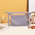 Portable purple travel toiletry bag set with transparent PVC outer and woven inner pouch - 19cmx3.2cmx11.8cm / Woven Purple