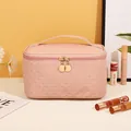 Trousse à maquillage rose en cuir PU avec texture tissée et double fermeture dorée - Tissé Rose