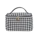 Large capacity portable vanity bag with classic black and white houndstooth pattern - Length 21x Width 15x Height 13.5 / Black & White Houndstooth