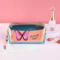 Neceser holográfico con estampado de mariposas y base azul con purpurina fina - Azul