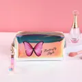 Neceser holográfico con patrón de mariposa rosa y texto artístico Butterfly Style - Blanco