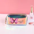 Neceser láser iridiscente con estampado de mariposa rosa y asa transparente - Púrpura Claro