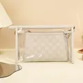 Transparent PVC and cream checkerboard pattern nested cosmetic bag set for travel storage - Style Set (Off-white)