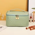 Trousse de maquillage vert clair en cuir PU avec base tressée et double zip doré de voyage - Tissé Vert