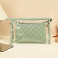 Light green two-piece toiletry bag set with transparent PVC outer and checkered inner pouch - Style Set (Creamy Green)