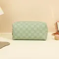 Neceser minimalista verde menta de PU con textura de tablero y cremallera de metal - Estilo Tablero de Ajedrez / Verde